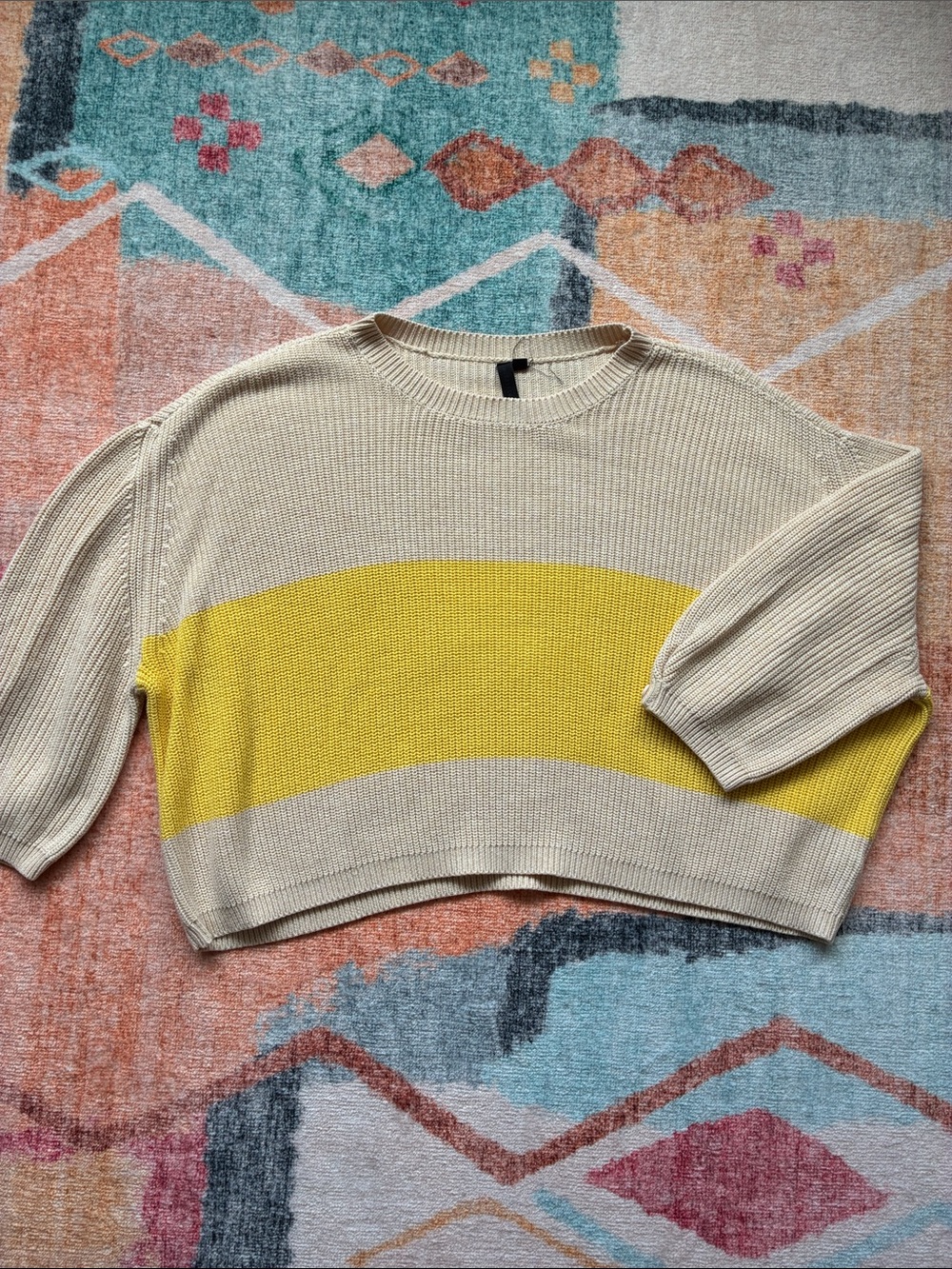 Women's Cream & Yellow Striped Knit Sweater